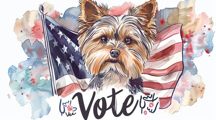 Vote cute biewer terrier dog watercolor art with USA  - obrazy, fototapety, plakaty