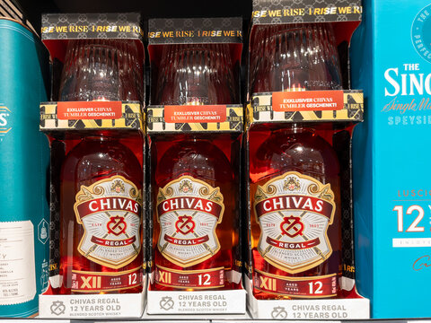 Chivas Regal 12 Year Old Scotch Whisky Bottles on Retail Shelf
