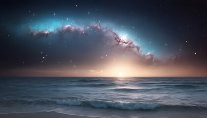 Celestial Seascape Nebula Waves Cosmic Ocean Su Upscaled 8 - obrazy, fototapety, plakaty