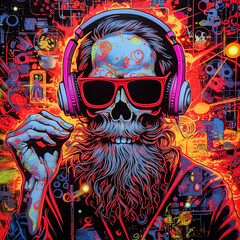 Obraz premium A neon skull with neon colors.