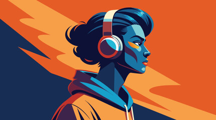 Stylish Young Man Listening to Music on Headphones at Sunset