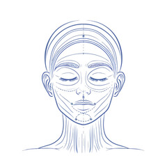 Facial massage lines for applying cream on face and