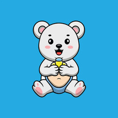 cute baby polar bear wearing pacifier and diaper cartoon vector icon illustration animal nature icon concept