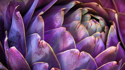 A stunning close-up image of a purple artichoke. The intricate details of the leaves and the vibrant colors make this image a true work of art. - obrazy, fototapety, plakaty