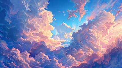 A beautiful dreamscape of pink, blue, and violet clouds. - obrazy, fototapety, plakaty
