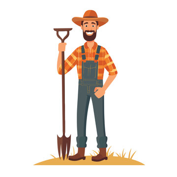 Farmer with a pitchfork. Isolated cartoon character