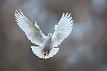 close up isolated image of a white dove flying