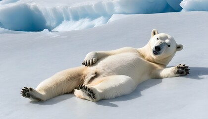 A Polar Bear With Its Legs Stretched Out Sunbathi