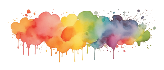Abstract colorful rainbow color painting illustration - watercolor splashes, isolated on transparent background PNG (Generative Ai)
