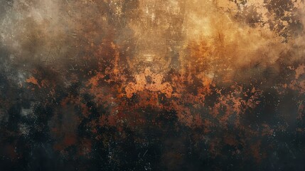 Grunge texture. Dark brown background with yellow and orange spots. Rough surface. - obrazy, fototapety, plakaty