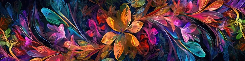 a visually striking picture of an abstract floral vine, where vibrant colors seamlessly come together to form a visually captivating masterpiece. - obrazy, fototapety, plakaty