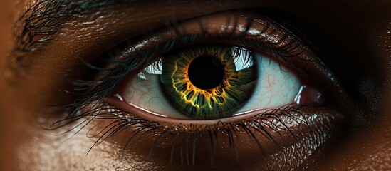 Intense close-up view capturing the vivid green iris of a human eye, showing intricate details and patterns
