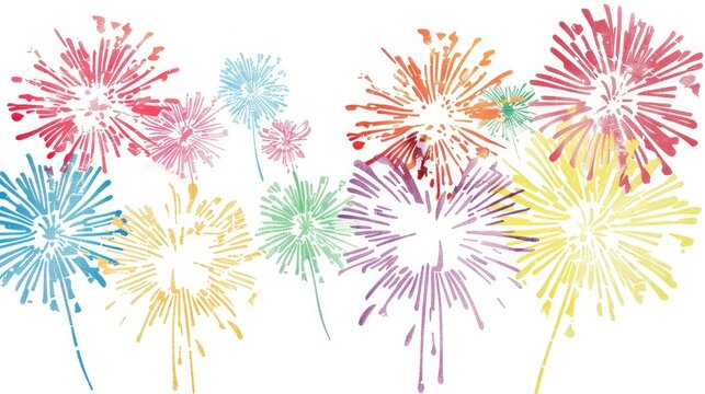 An array of clipart fireworks, resembling a grand celebration, with each explosion frozen in time against the clean white canvas.