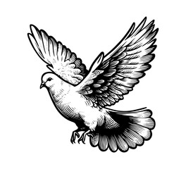 White Dove bird hand drawn vector illustration