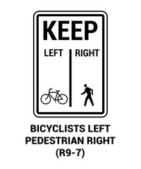 BICYCLIST LEFT PEDESTRIANS RIGHT SIGN, Pedestrian and Bicycle Signs US ROAD SYMBOL SIGN MUTCD