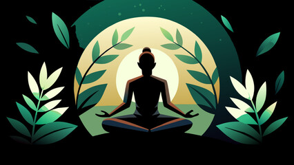 yoga practice, wellness, fitness, exercise, posture, flexibility, balance, tranquility, nature-inspired, greenery, leaves, mat, stretching, healthful living, relaxation technique, mental clarity, focu