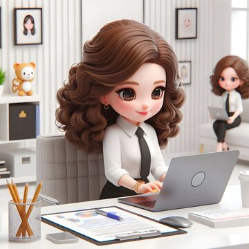 Animated Businesswoman Working Diligently at Her Desk in a Corporate Office