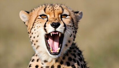 A Cheetah With Its Mouth Open Panting From Exerti - obrazy, fototapety, plakaty