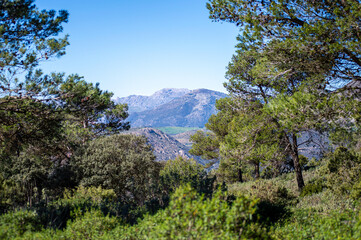 Panoramic view on hiking trail to Maroma peak, Sierra Tejeda, Spain 