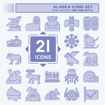 Icon Set Alaska. related to Education symbol. two tone style. simple design editable. simple illustration