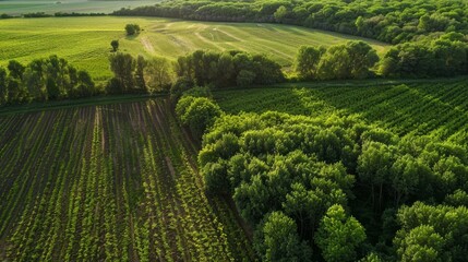 Agroforestry Professional captures of agroforestry systems integrating trees shrubs and crops on the farm landscape  AI generated illustration - obrazy, fototapety, plakaty