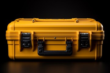 Yellow toolbox isolated on black background. 3d render image.