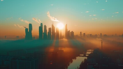 Clean Air Champions Cinematic shots of urban skylines free from air pollution illustrating the benefits of transitioni AI generated illustration