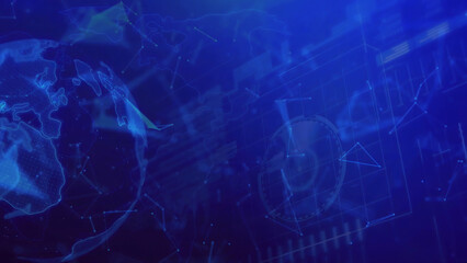 Abstract technology background with world map and blue lights. 3d rendering