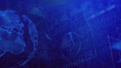 Fototapeta na wymiar Abstract technology background with world map and blue lights. 3d rendering