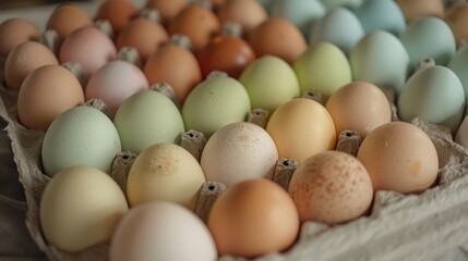 Farm Fresh Eggs Detailed photographs of colorful farm-fresh eggs gathered from free-range chickens highlighting the qu AI generated illustration