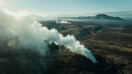 Geothermal Giants Professional captures of geothermal power plants harnessing heat from the Earths core providing rene AI generated illustration