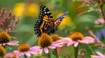 Obraz premium Pollinator Gardens Detailed photographs of pollinator gardens on the farm attracting bees butterflies and other benefi AI generated illustration