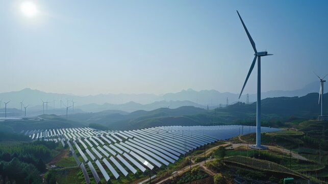 Renewable Revolution Detailed photographs of global renewable energy trends and milestones showcasing the rapid growth AI generated illustration
