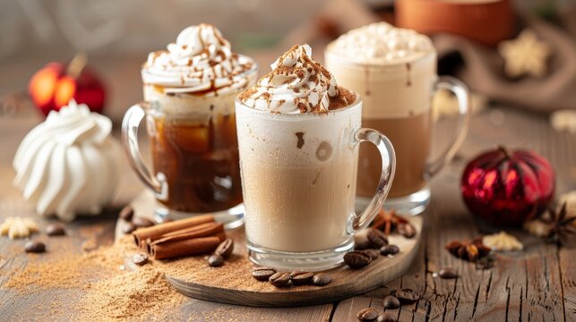 Seasonal Specialties Detailed photographs of seasonal coffee drinks and flavors such as pumpkin spice lattes in the fa AI generated illustration