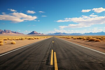Fototapeta na wymiar Asphalt road in the desert with mountains in the background. 3d rendering