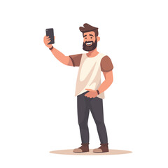 Guy is taking photo of himself with phone. Cartoon