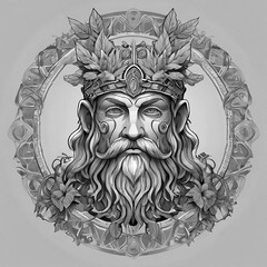 Black and white ancient god illustration