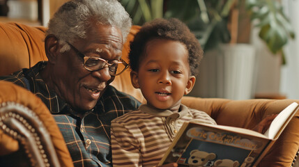 Grandfather Reading With Young Grandson