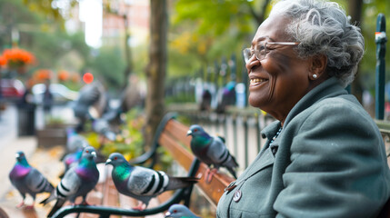 Senior Woman Enjoying Park Pigeons