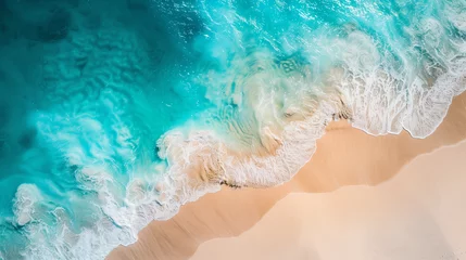 Draagtas Drone photography of tropical sany beach with crystal clear sea. Copy space for a text © Iva