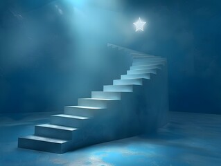 Staircase Leading to Shining Star Symbolizing and Reaching Goals