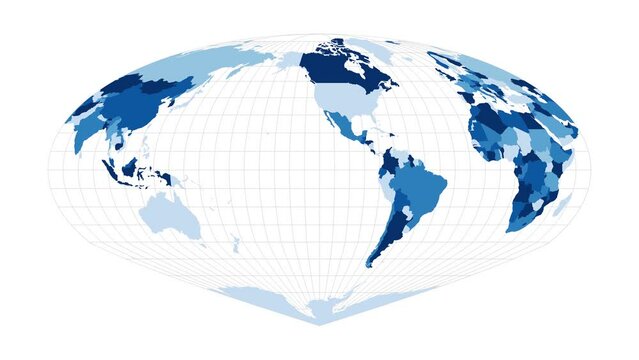 World Map. Allen K. Philbrick's Sinu-Mollweide projection. Loopable rotating map of the world. Vibrant footage.