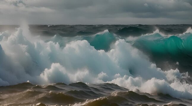 Turbulent Depths: Slow Motion Close-Up of Disturbed Blue Ocean Water Surface

