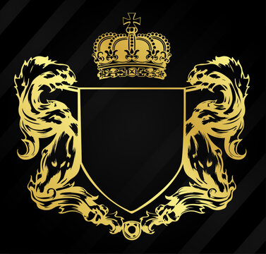 Wappen Schild Gold Königlich Ornamente Luxus Logo Krone