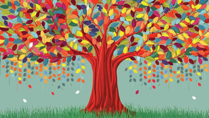 ibrant Blossoming Tree: Captivating Illustration Background with Colorful Leaves