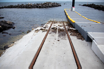 rails for launching and lifting boats and ships into the water