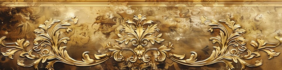 A close up of a decorative gold design on the wall, AI