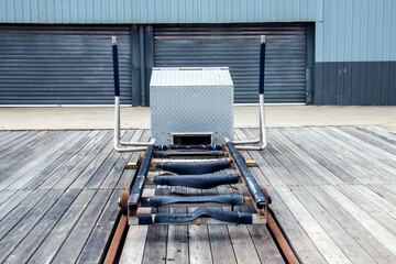 trolley for lifting and lowering a boat on rails