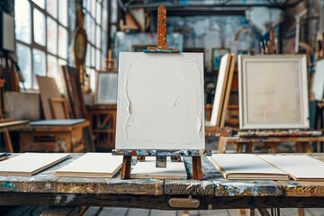 Professional Artist's Studio Interior with Easels and Blank Canvases Ready for Painting in a Creative Workspace