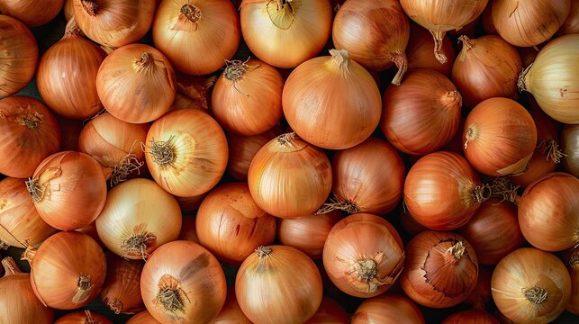 Onions vegetables background, top view, flat lay. Agriculture harvest food photography background